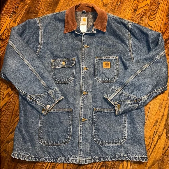 XL 90s Carhartt Denim Blanket Lined Chore Coat - Picture 1 of 9